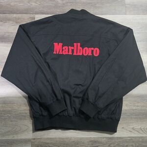 Vintage Marlboro Reversible Bomber Jacket Black Red Spell Out Men's Large Cotton